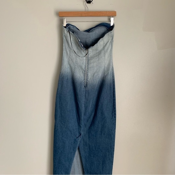 F21 womens denim ombré tube maxi dress blue size medium - Picture 6 of 8